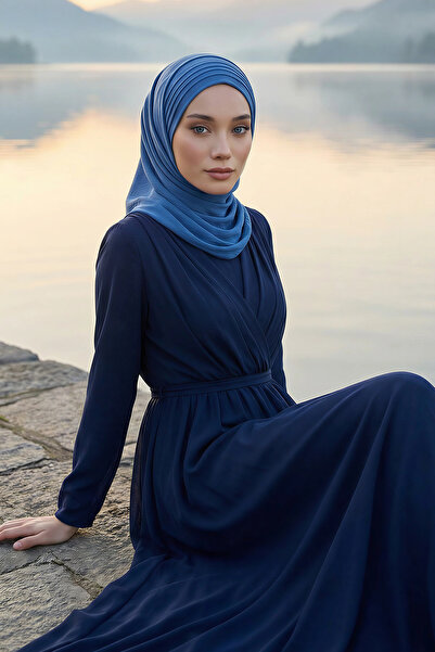 Aisha's Design Шит практичен шал с плисета, син, CPS-90