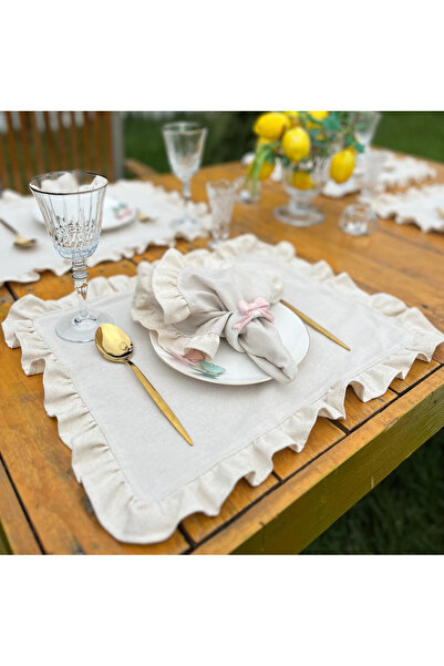 Belomia Home Collection 6 Adet Krem Keten Amerikan Servis, Fırfırlı Vintage A...