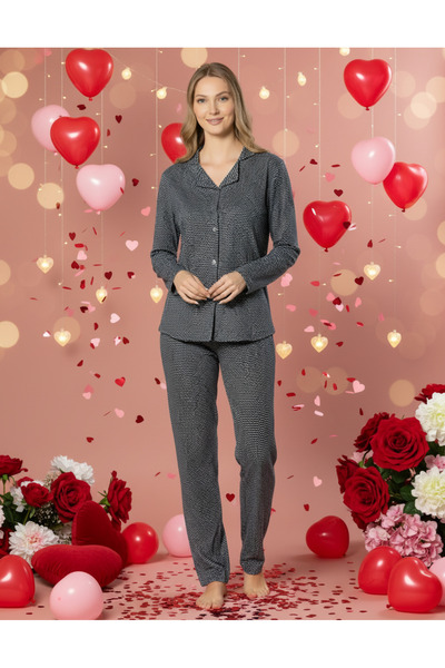 PİJAHOME Combed Cotton Pajama Set Long Sleeve Buttoned Top – Long Bottom Comf...