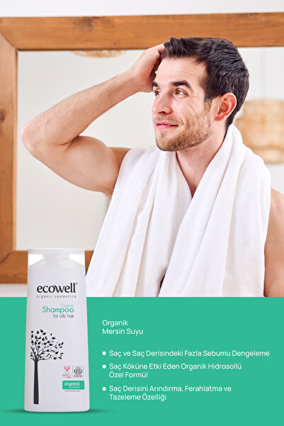 Ecowell Saç Bakım Şampuanı, Organik & Vegan Sertifikalı, Yağlı Saçlara Özel, Tuzsuz Ve Sülfatsız, 300ml