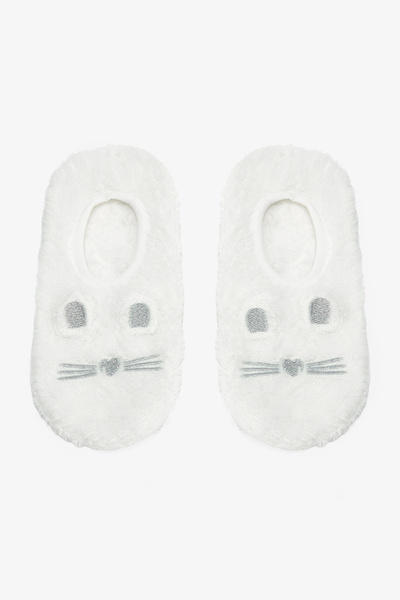 Penti Kırık Beyaz Sevimli Kedi Nakışlı Ev Patiği