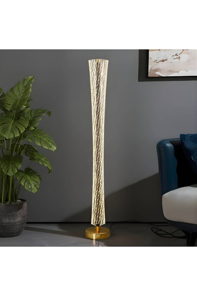 ACCEPT LED floor lamp with a gold base and a three-light switch