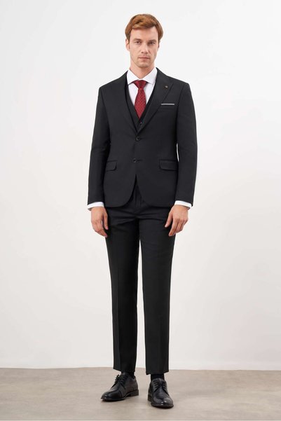 Morven Black Vest Jacquard Slim Fit Slim Fit 6 Drop Men's Suit