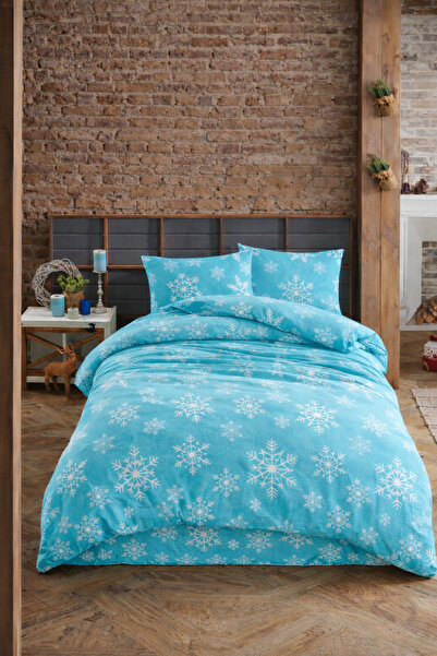 NazeninHome Flannel Flannel Winter 100% Cotton Double Duvet Cover Set Snowy
