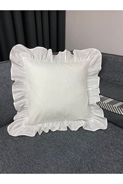LILYUM %100 Ham Pamuklu Keten Fırfılı Kırlent Kılıfı 43x43 Cm