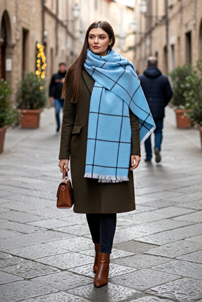 REMSA 70X180 cm 1210 Şal de umăr cu model pătrat albastru