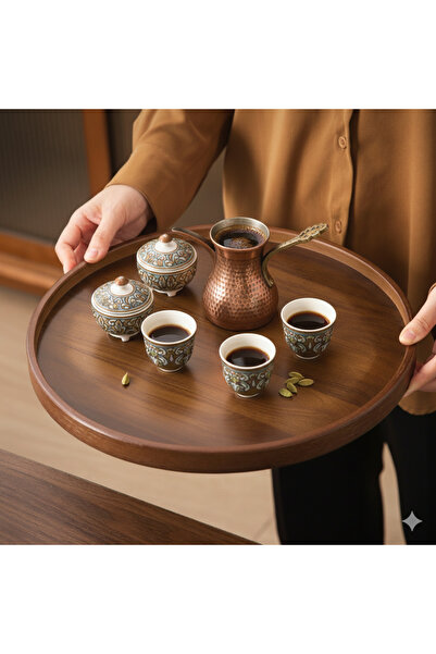 KB Round walnut wood pallet - suitable for kitchen use with coffee and breakf...