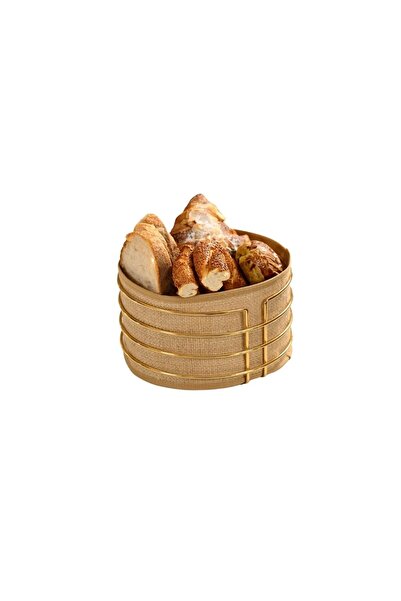 Edora Home Altın Yuvarlak Ekmek Sepeti Jüt Kahve Kumaş Bezi, Renkli Sunum Sep...