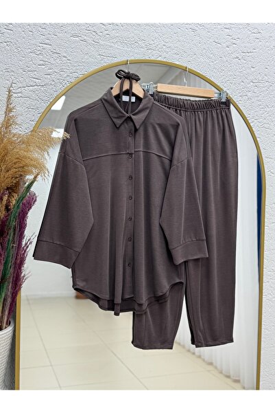 MİHRA STORE Costum Orelella Pantaloni cu Cătușe-AS479 Maro