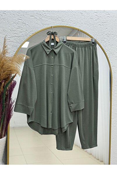 MİHRA STORE Orelella Paçası Pensli Pantolonlu Takım-AS479 Haki