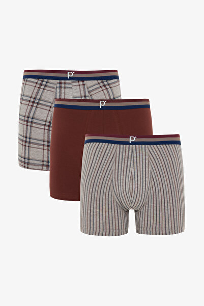 Penti Brown Men's Plaid Regular Waist Organic 3-Piece Boxer