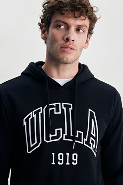 UCLA سترة رياضية للرجال من JEPSEN باللون الأسود بغطاء رأس مطرزة مبطن بالصوف ب...