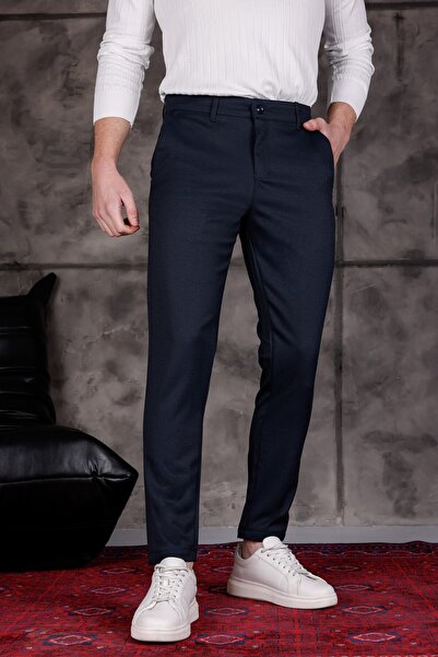 MODAMESTO Чоловічі брюки Slim Fit з лікрам з льону, темно-синього кольору