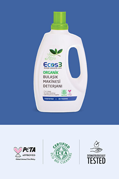 Ecos3 Organik Bulaşık Makinesi Deterjanı, Vegan Sertifikalı, Bitkisel, 7’si Bir Arada, 30 Yıkama, 750 ml