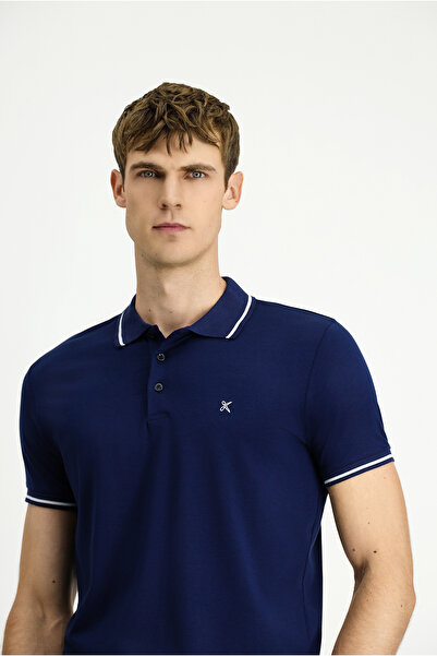 Kiğılı Tricou din bumbac, cu decolteu polo, slim fit, brodat