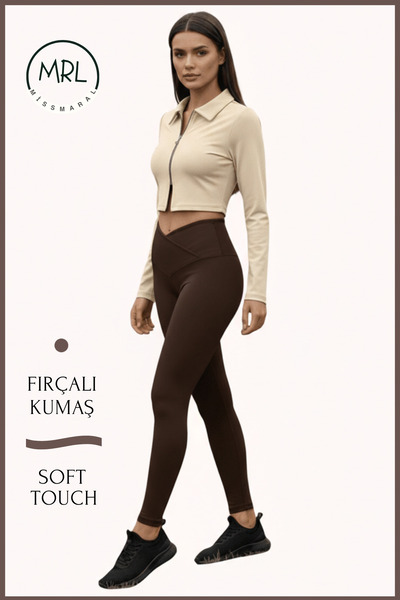 missmaral Тъмнокафяви меки трикотажни спортни клинчета с кръстосана талия и д...