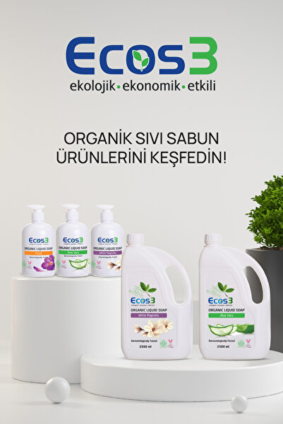 Ecos3 Organik Sıvı Sabun, Vegan Sertifikalı, Hassas Cilt, Ekolojik, Hipoalerjenik, Beyaz Manolya, 2500 ml