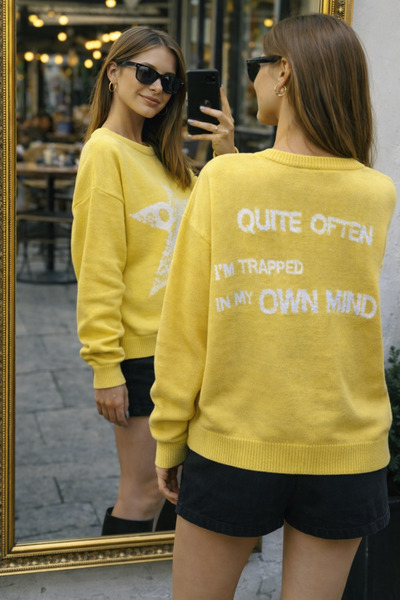 Get Crazy Women's Star Patterned Oversized Knitwear Sweater