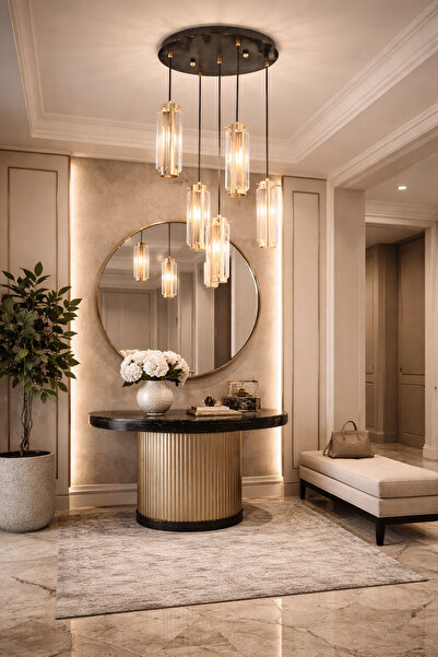 HubRom Πολυέλαιος, NATALI 7000-9040-5CUU 30x75 cm 5xE14-40W Ροζ Χρυσό