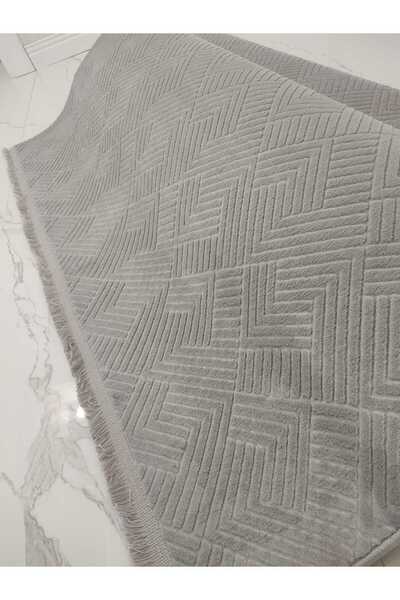 Merinos Rölyef Kaymaz Taban Oda Salon Koridor Mutfak Halı Gri Saçaklı