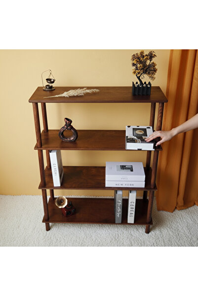 Vera Concept Home Modern Dekoratif Dört Raflı Ahşap Kitaplık 83*30 cm Kahve K...