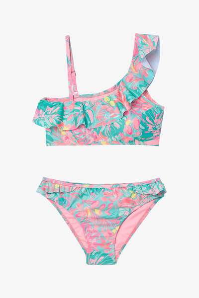 Penti Set de bikini cu un singur umăr cu volane cu imprimeu frunze Bali pentr...