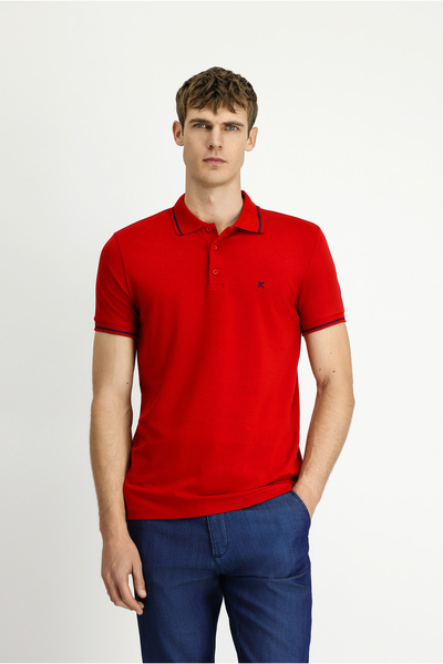 Kiğılı Tricou din bumbac, cu decolteu polo, slim fit, brodat