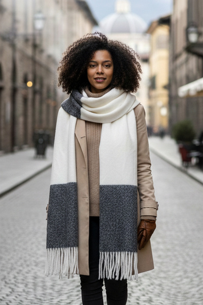 REMSA Φούντες Boucle Weft Shawl 40X210 cm 1290 Μαύρο