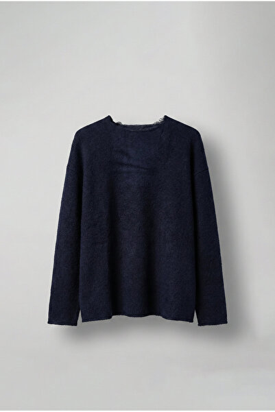 ablukaonline Erkek Yünlü Relax Fit Triko Kazak Lacivert