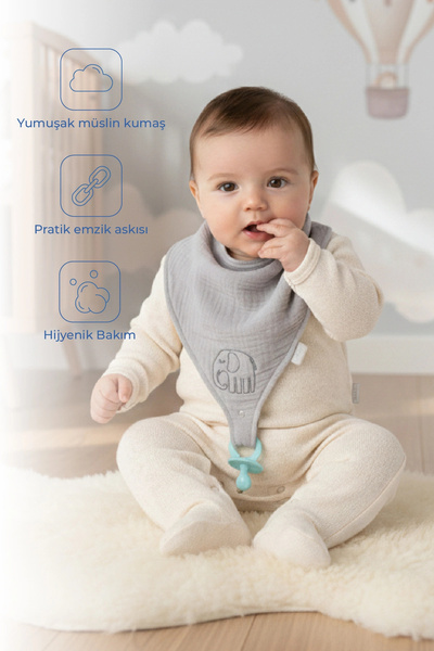 Babyjem Emzik Askılı Müslin Önlük 837 Gri