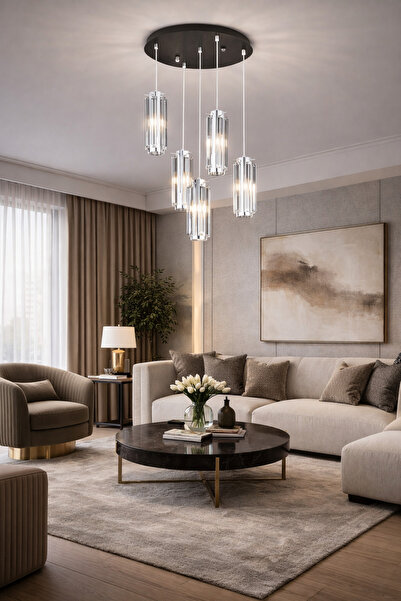 HubRom Πολυέλαιος, NATALI 7000-9040-5Y-CR, 30x75 cm, 5xE14 40W, Χρώμιο