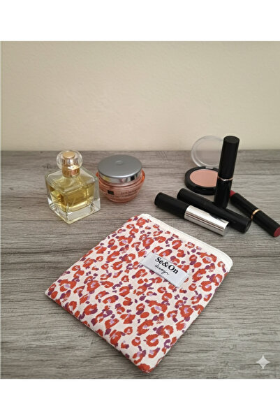 Se&On dizayn Turuncu leopar desen beyaz fermuarlı astarlı kucuk cüzdan mini m...