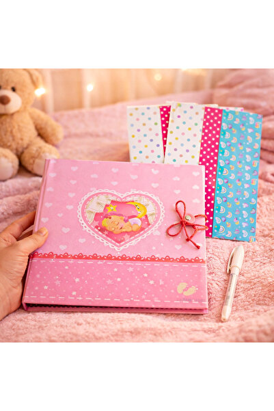 Nobbystar Uykucu Kız Bebek Anı Defteri ve Fotoğraf Albümü – Beyaz Kalem + 2 A...