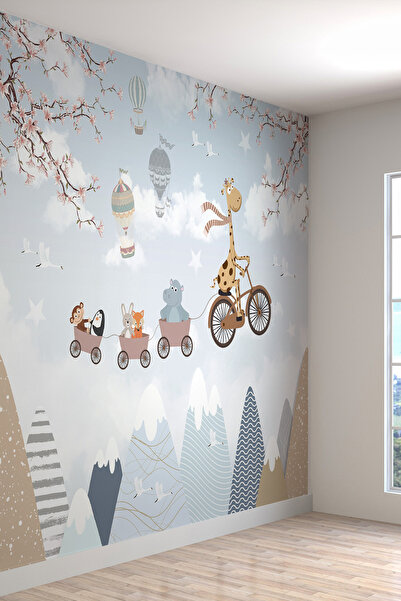 dreamwall Bisikletli Zürafa Desen Isı Ve Ses Yalıtımlı Tekstil Duvar Kağıdı