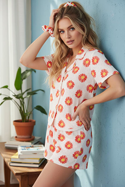 Siyah İnci Set de pantaloni scurți tricotați cu nasturi, alb, roșu, cu imprim...