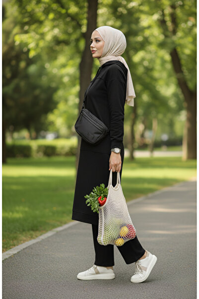 sefamerve طقم بدلة رياضية سوداء بخيطين - 3034-03