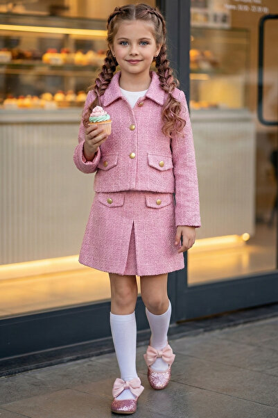 Parla Kids Girl's Carmen Powder Pink Tweed April 23 October 29 Skirt Jacket N...