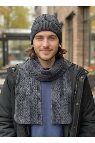 derikem Set de două piese pentru bărbați, din lână, tricotată de iarnă, beret...