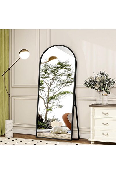 Bluejw مرآة معيشة كاملة الطول مع حامل وإطار من سبائك الألومنيوم، مقوسة، اسود ...