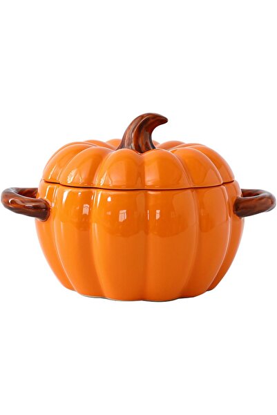Generic 800ml Ceramic Pumpkin Bowl Covered Stockpot Pottery Casserole, Hallow...