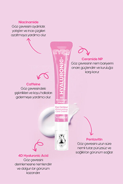 WeMara HİYALÜRONİK ASİT & MOSİTURİZİNG (PEMBE) MASAJ BAŞLIKLI GÖZ KREMİ 18 ML