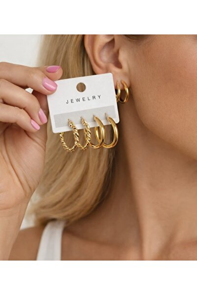 Furtek Aksesuar Women's Steel Hoop Earrings 2 Pairs 4-Piece Combination Hoop ...