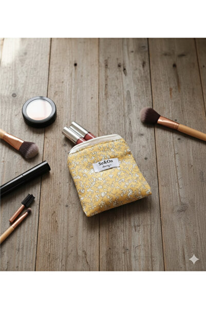 Se&On dizayn mini cicek desenli beyaz fermuarlı astarlı küçük cüzdan mini mak...