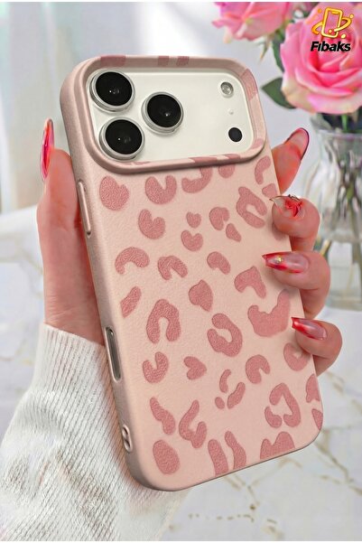 Fibaks iPhone 17 Pro Max Kılıf Pembe Leopar Desenli İnce Yumuşak Silikon