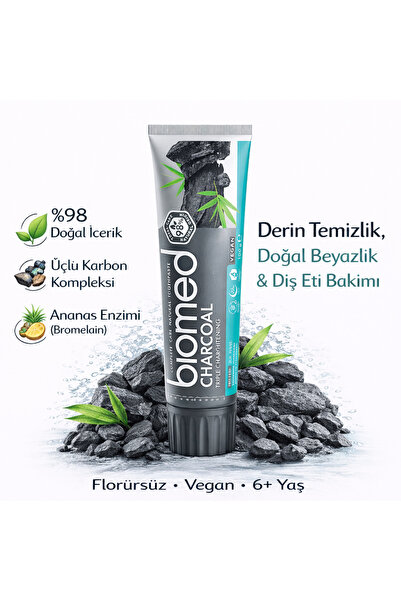 Biomed Charcoal Diş Macunu – Florürsüz, Vegan, Doğal Beyazlatıcı, 6+ Yaş