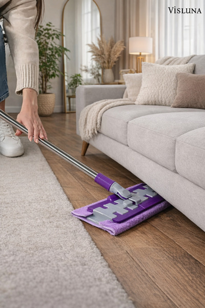 VİSLUNA (+1 Yedek Bez Hediyeli ) Mikrofiber Mandallı Mop Pratik Cam Duvar Yüzey Dip Köşe Temizlik Mopu