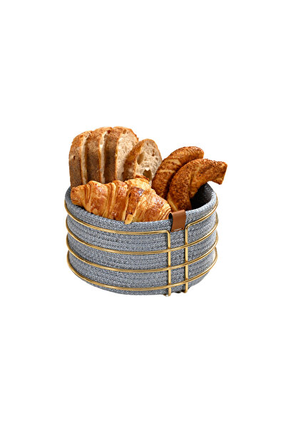 Edora Home Altın Yuvarlak Ekmek Sepeti Şık,Ekmeklik Açık Mavi Hasır Örmeli Ma...