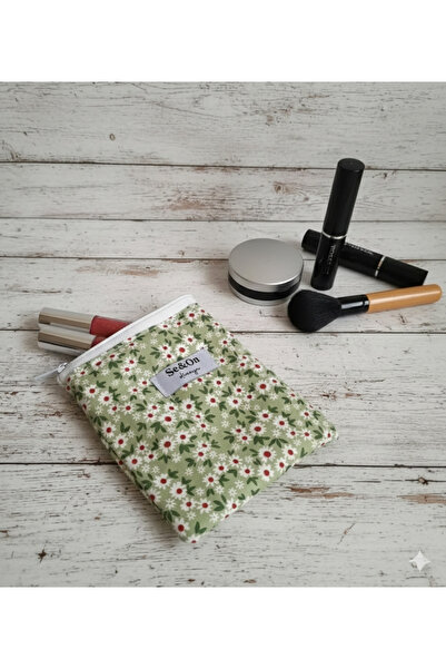 Se&On dizayn Papatya desen beyaz fermuarlı astarlı kucuk cüzdan mini makyaj c...