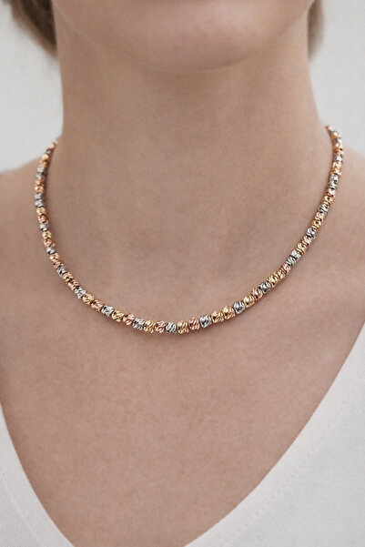 FA LORA TAKI Altın Kaplama Dorika Boncuk Model Üç Renk Zincir Kolye (40 CM)