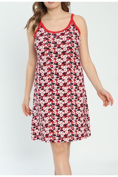İntensive Patterned Strap 100% Cotton Summer Dress